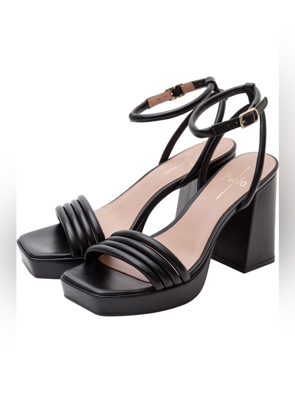 Paolo Black Strappy Block Heel Sandals Size 8.5 NEW